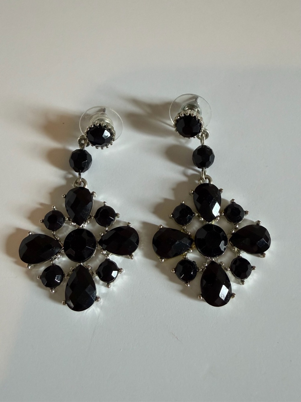 White House Black Market Black Faceted Floral Drop Earrings